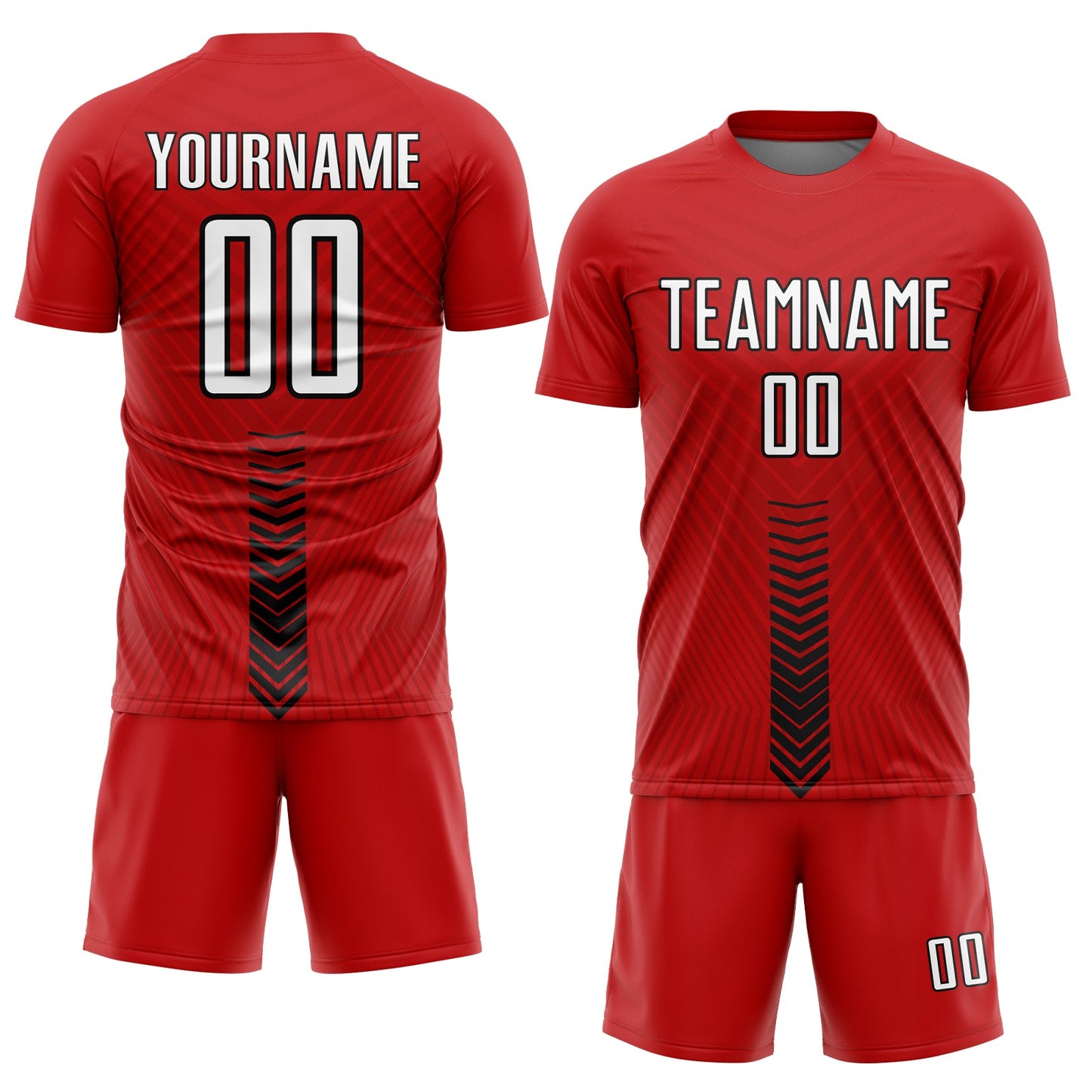 Custom Red White-Black Arrow Shapes Sublimation Soccer Uniform Jersey view 2