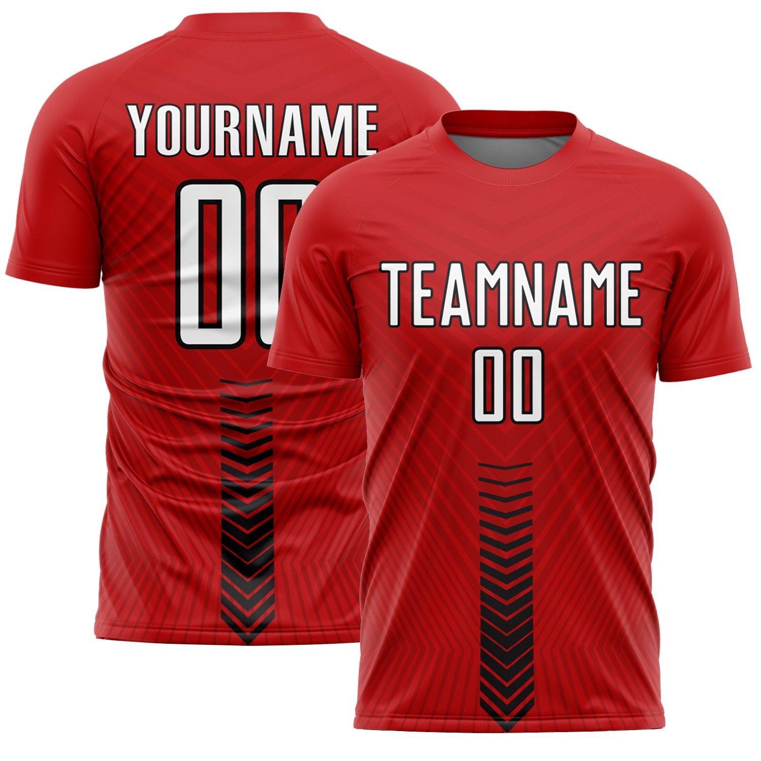 Custom Red White-Black Arrow Shapes Sublimation Soccer Uniform Jersey - Main View
