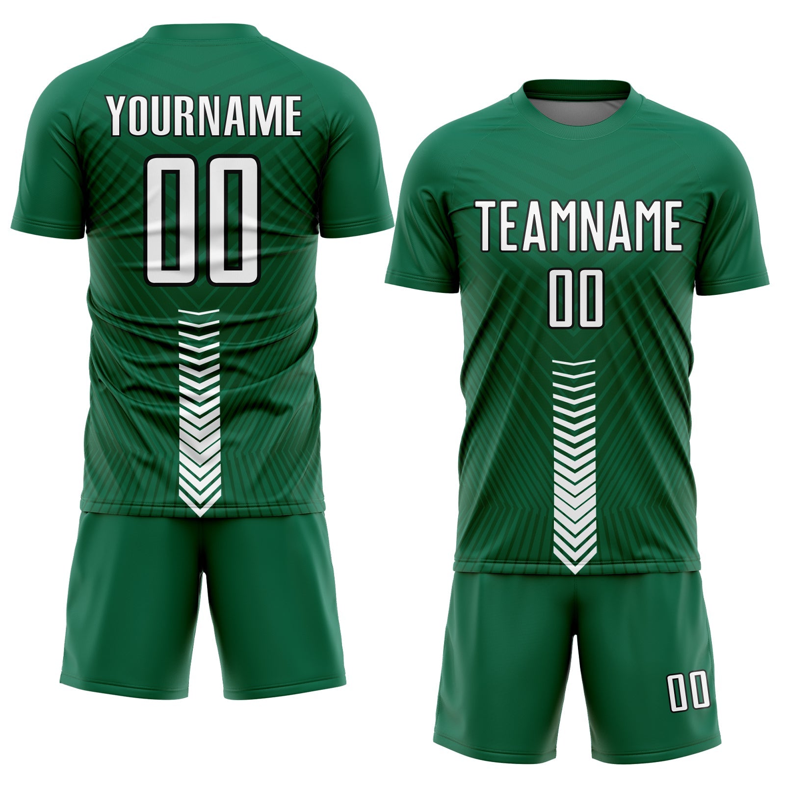 Custom Kelly Green White-Black Arrow Shapes Sublimation Soccer Uniform Jersey view 2