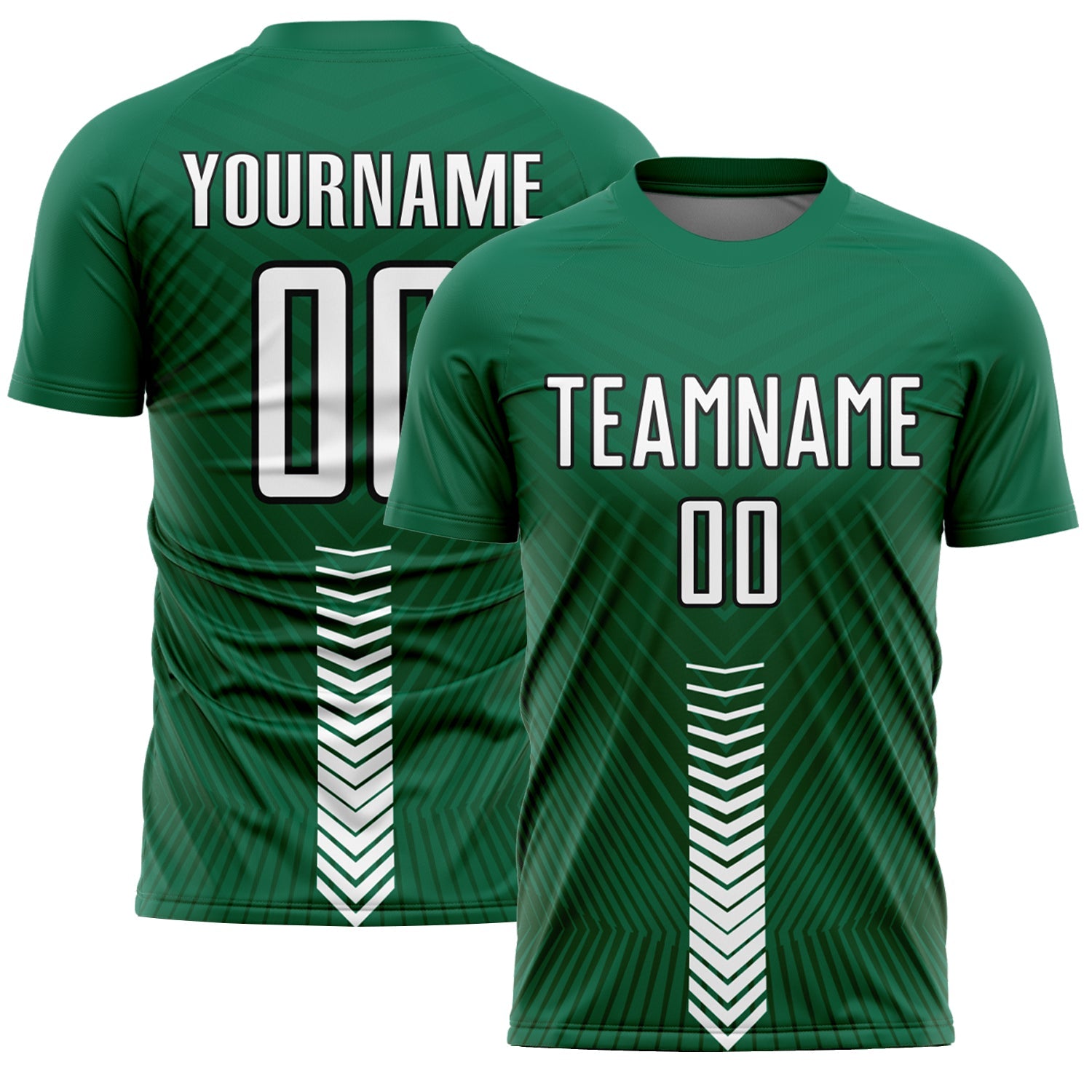 Custom Kelly Green White-Black Arrow Shapes Sublimation Soccer Uniform Jersey - Main View