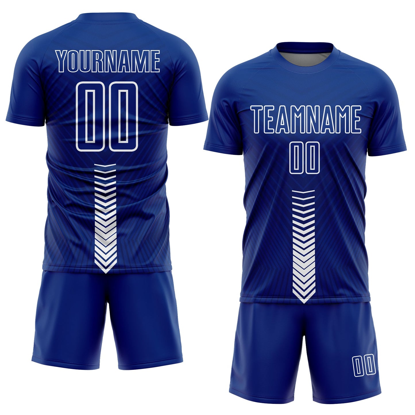 Custom Royal White Arrow Shapes Sublimation Soccer Uniform Jersey view 2