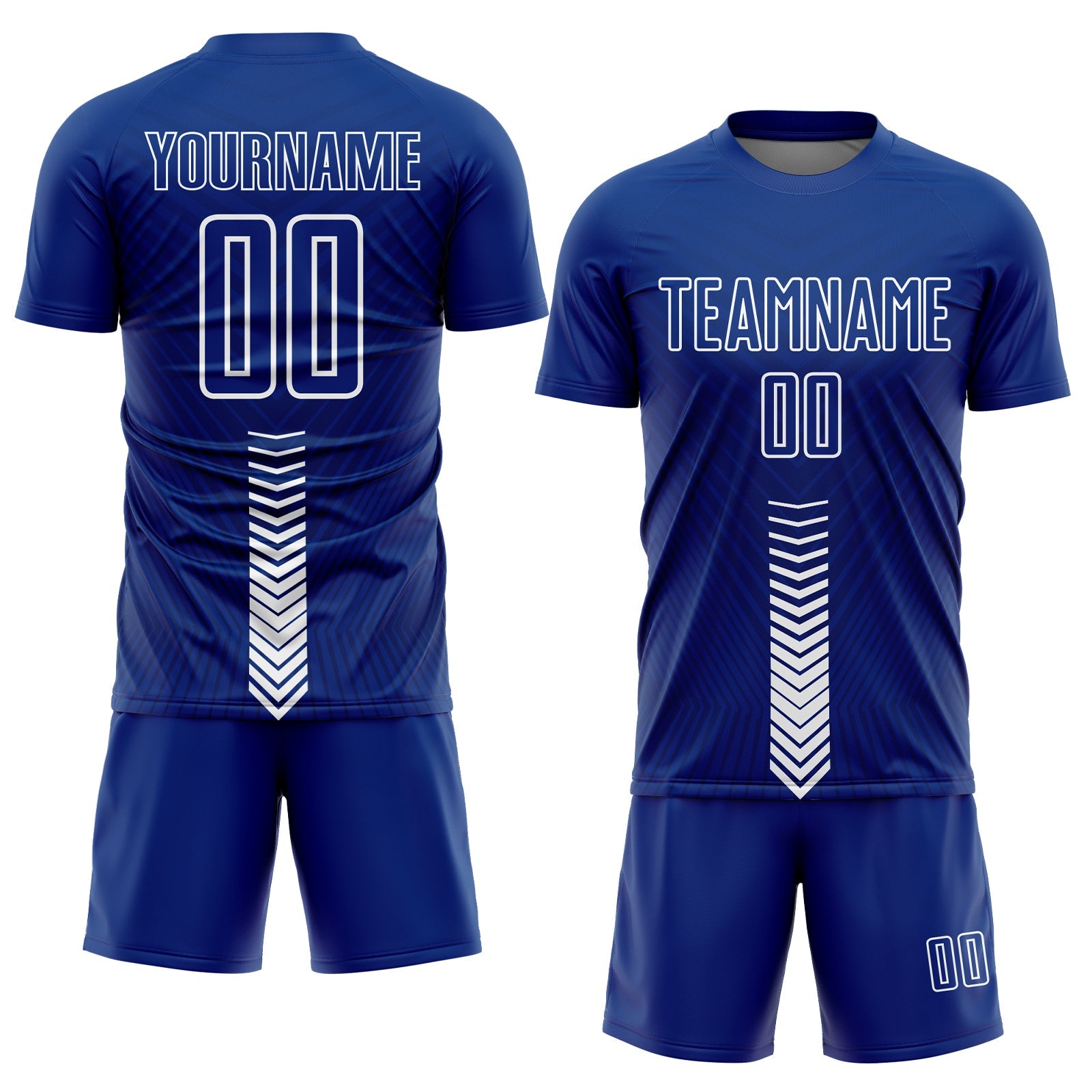 Custom Royal White Arrow Shapes Sublimation Soccer Uniform Jersey view 2