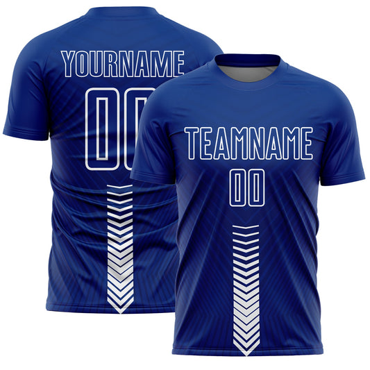 Custom Royal White Arrow Shapes Sublimation Soccer Uniform Jersey - Main View