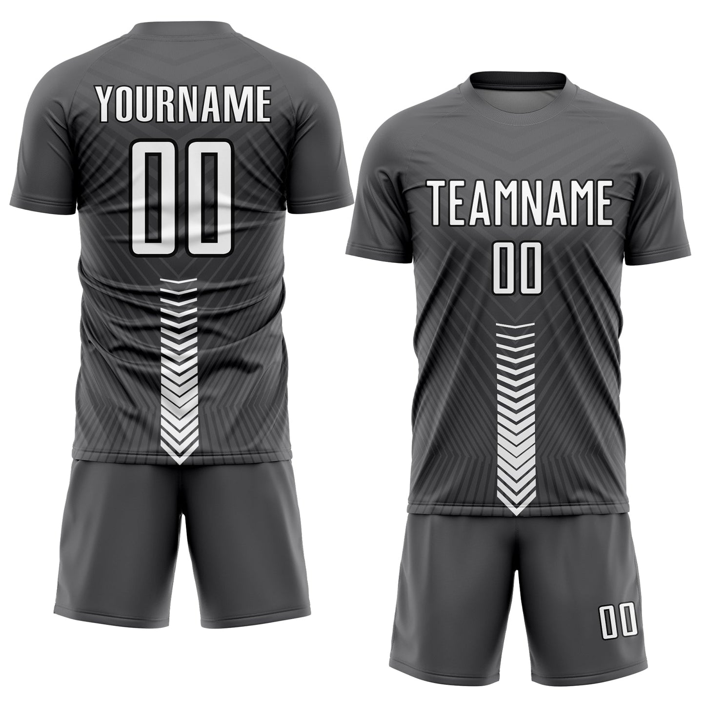 Custom Steel Gray White-Black Arrow Shapes Sublimation Soccer Uniform Jersey view 2