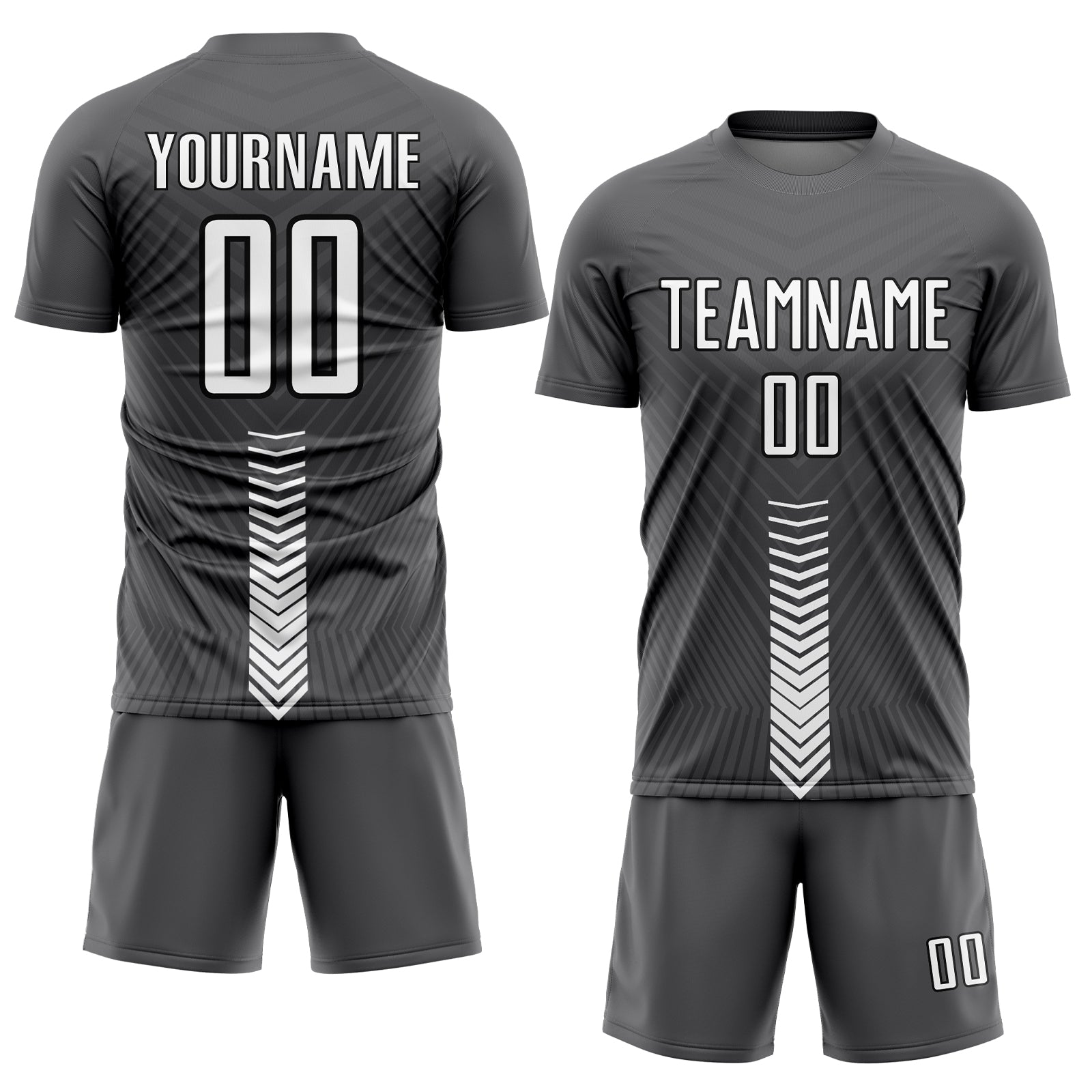 Custom Steel Gray White-Black Arrow Shapes Sublimation Soccer Uniform Jersey view 2