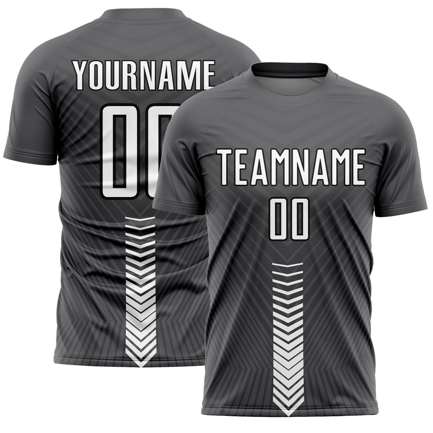 Custom Steel Gray White-Black Arrow Shapes Sublimation Soccer Uniform Jersey - Main View