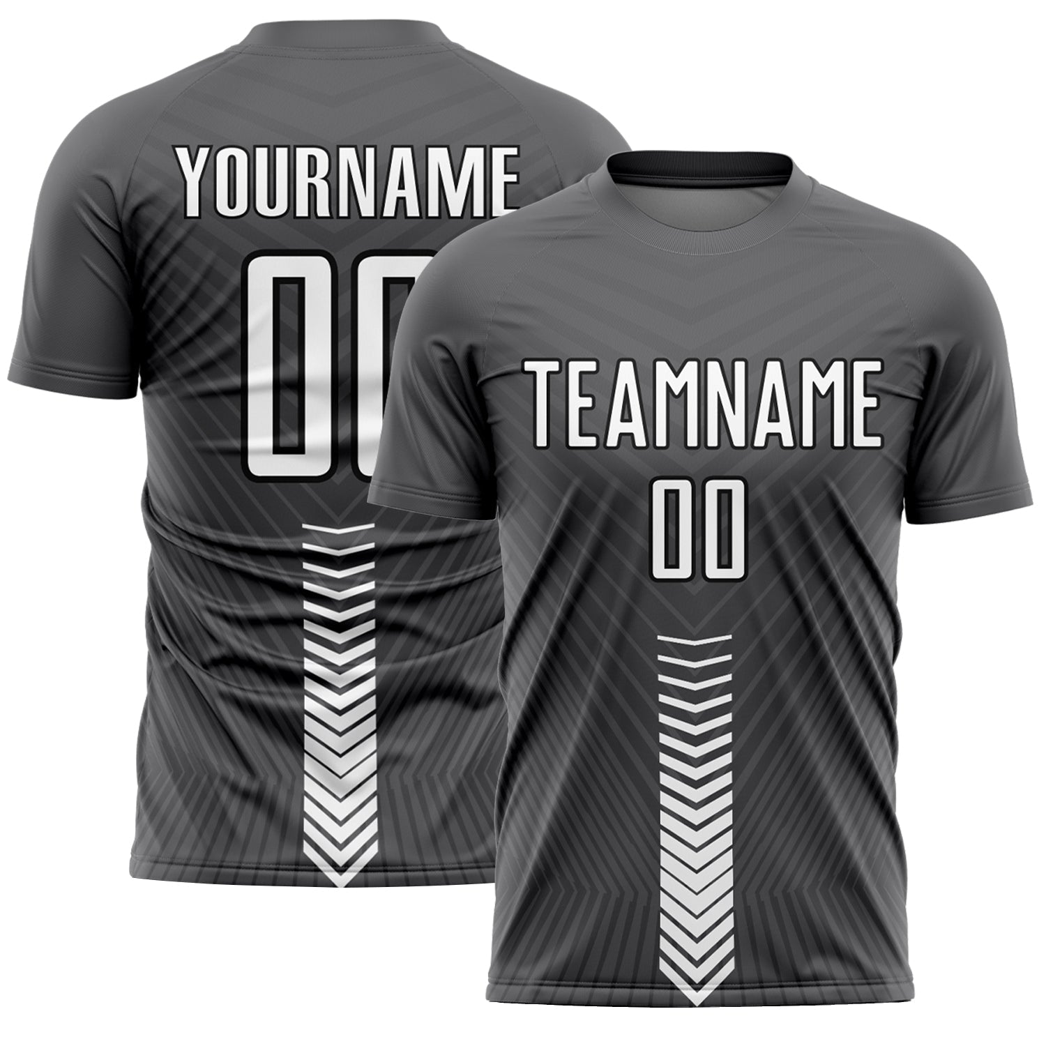 Custom Steel Gray White-Black Arrow Shapes Sublimation Soccer Uniform Jersey - Main View