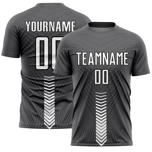Custom Steel Gray White-Black Arrow Shapes Sublimation Soccer Uniform Jersey - Main View