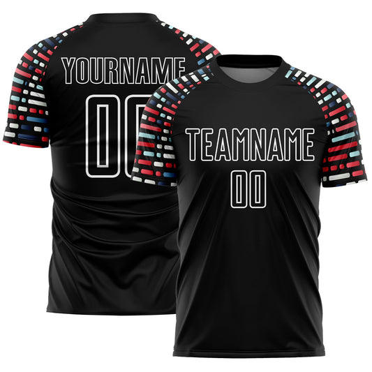 Custom Black White Geometric Shapes Sublimation Soccer Uniform Jersey - Main View