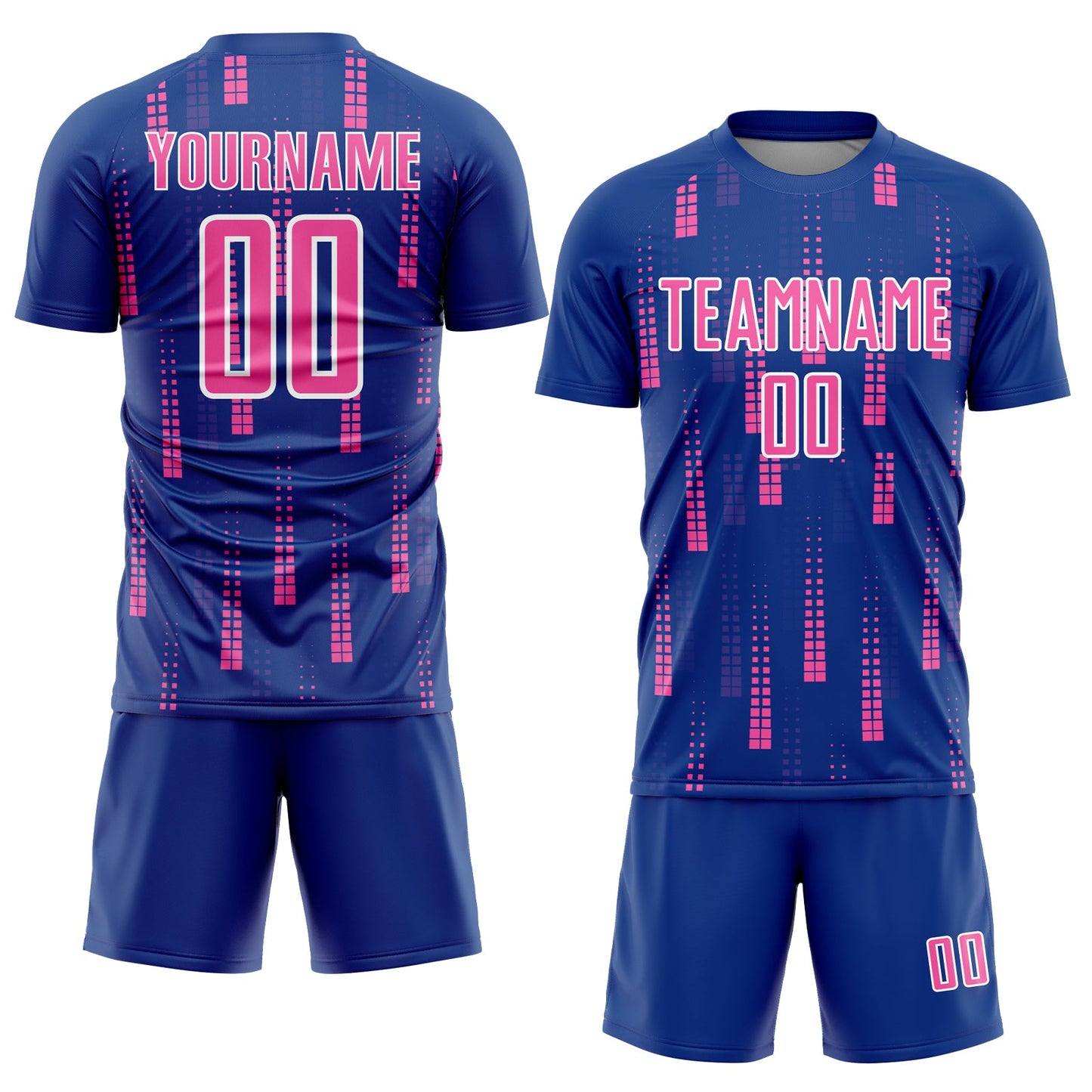 Custom Royal Pink-White Geometric Shapes Sublimation Soccer Uniform Jersey view 2