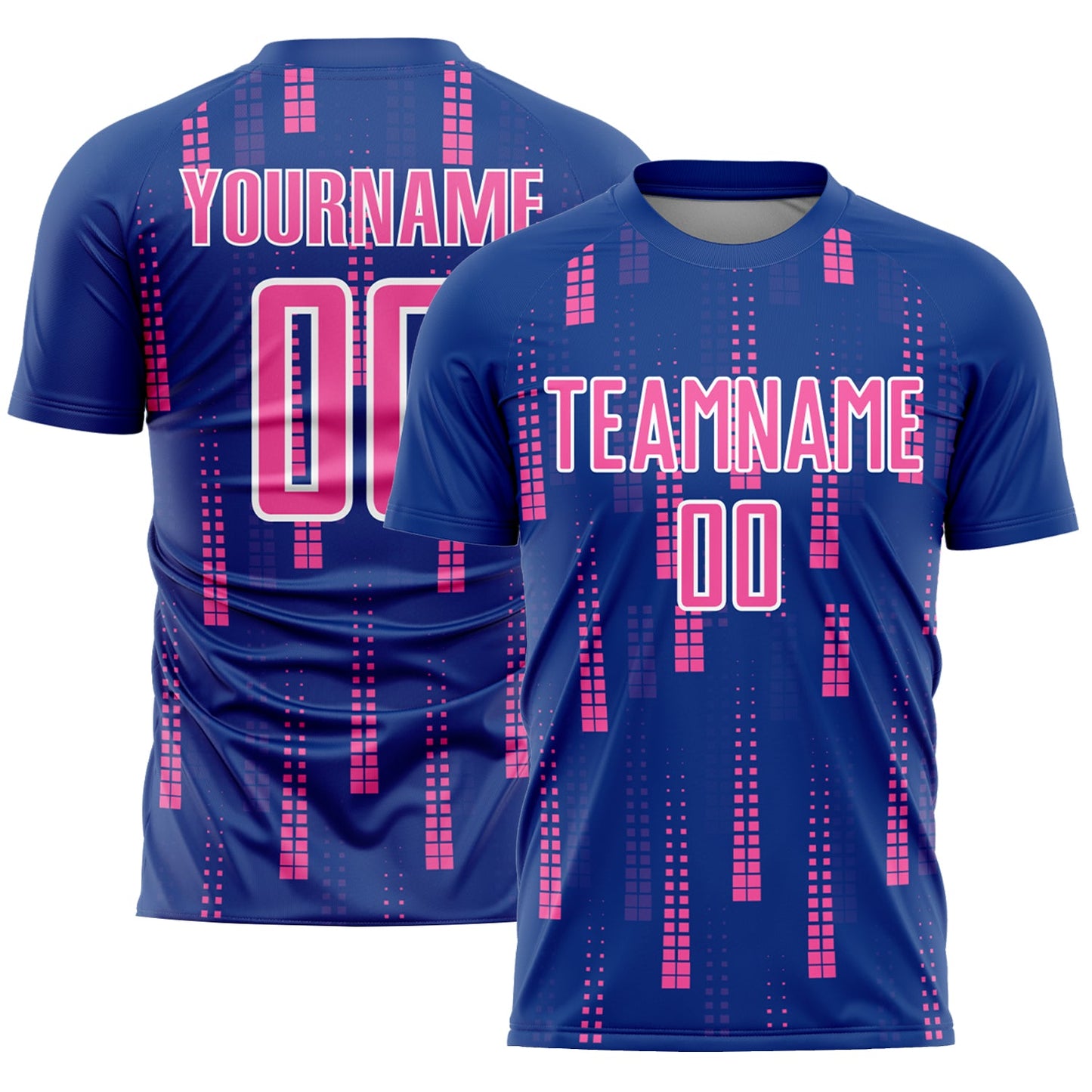 Custom Royal Pink-White Geometric Shapes Sublimation Soccer Uniform Jersey - Main View