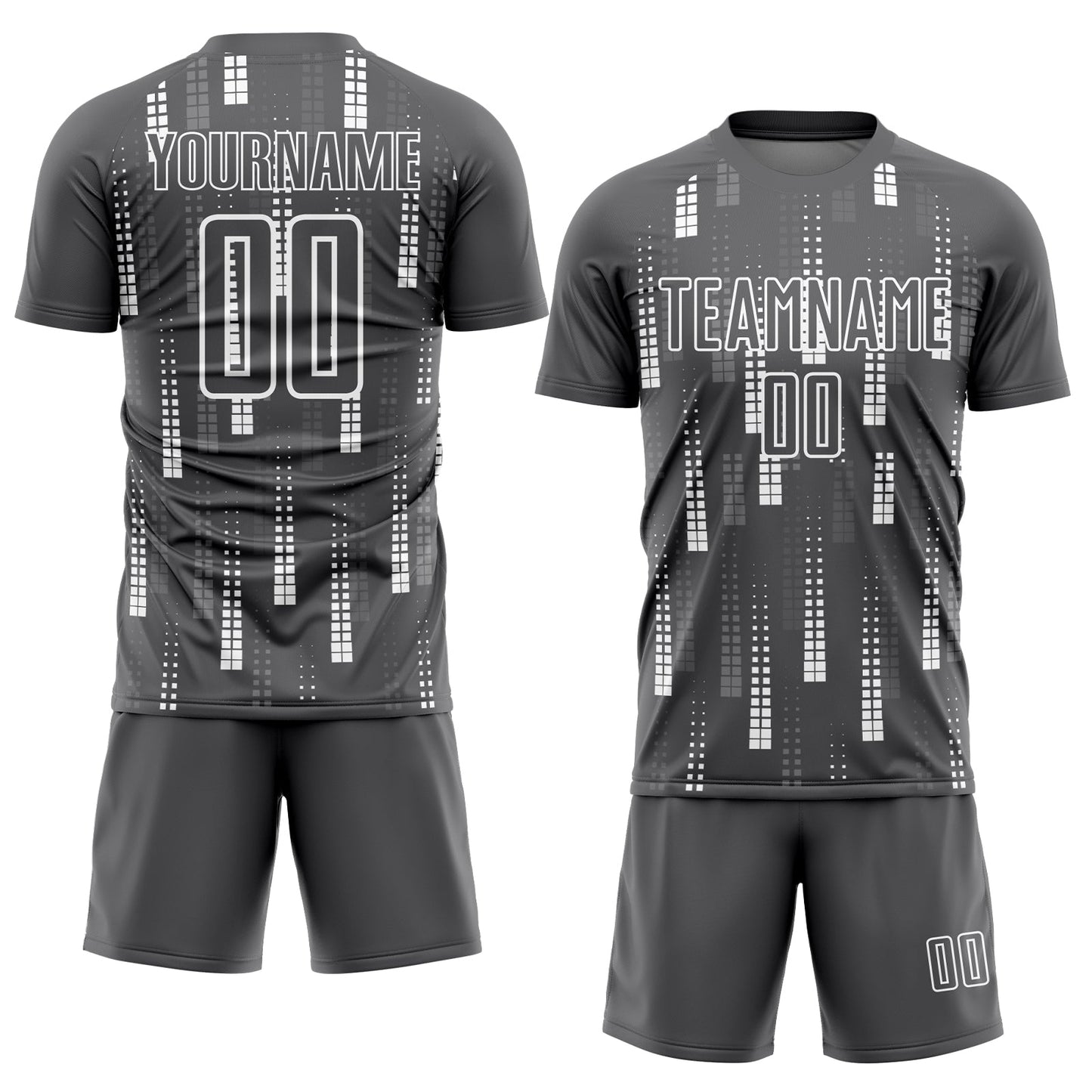 Custom Steel Gray White Geometric Shapes Sublimation Soccer Uniform Jersey view 2