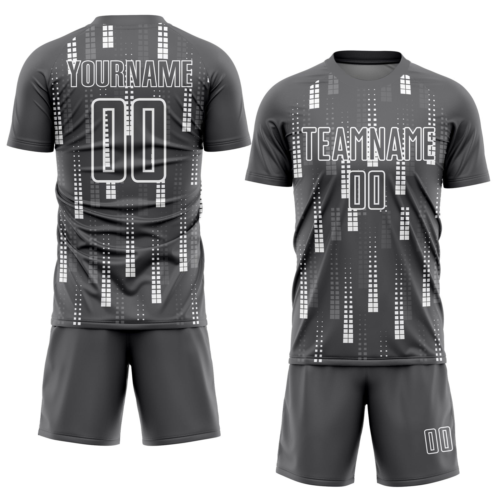 Custom Steel Gray White Geometric Shapes Sublimation Soccer Uniform Jersey view 2