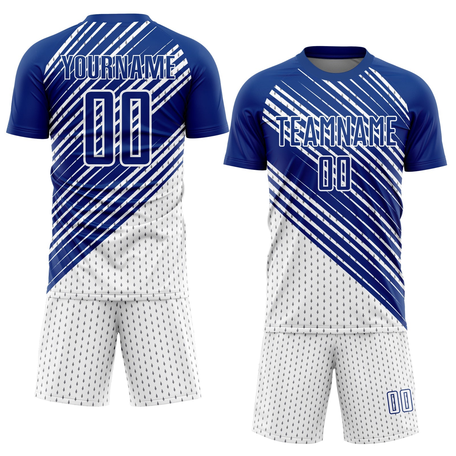 Custom Royal White Diagonal Lines Sublimation Soccer Uniform Jersey view 2