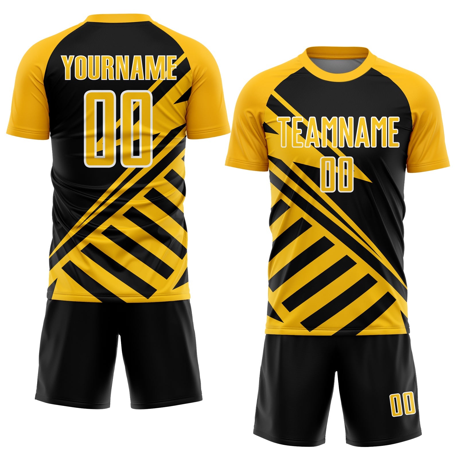 Custom Black Gold-White Lines Sublimation Soccer Uniform Jersey view 2