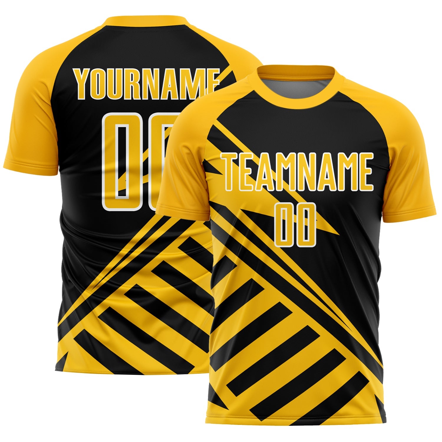 Custom Black Gold-White Lines Sublimation Soccer Uniform Jersey - Main View
