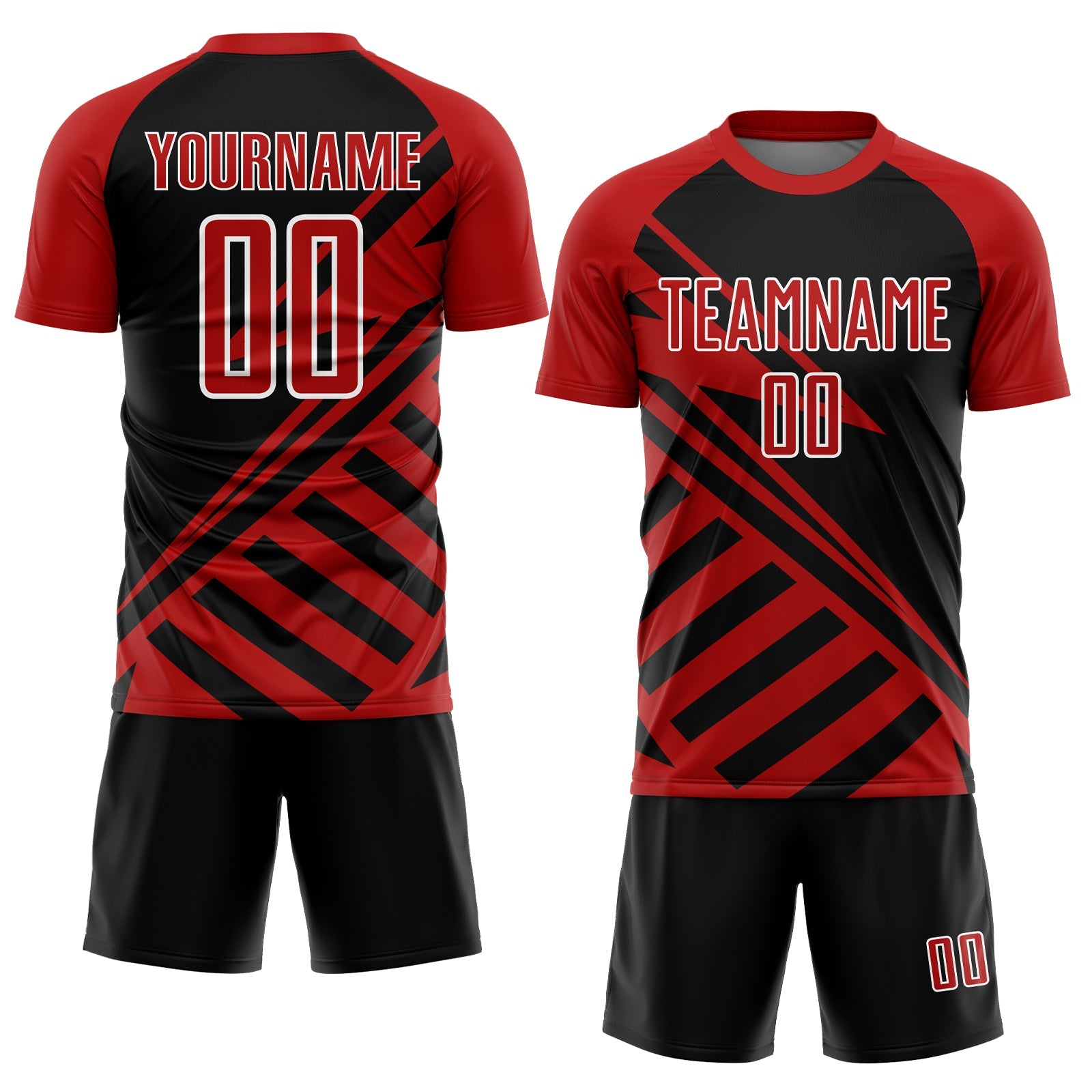 Custom Black Red-White Lines Sublimation Soccer Uniform Jersey view 2
