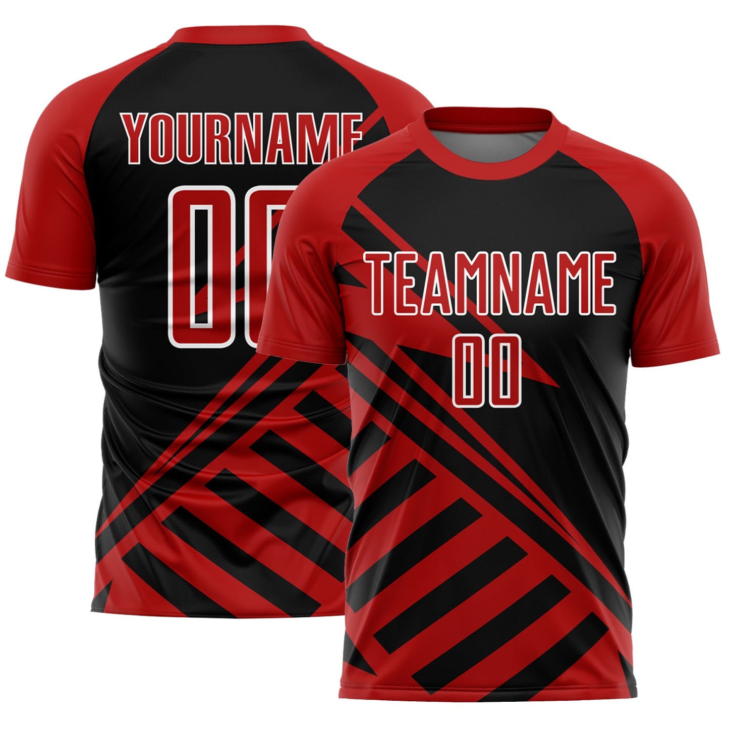 Custom Black Red-White Lines Sublimation Soccer Uniform Jersey - Main View