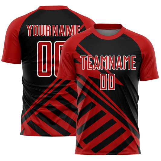 Custom Black Red-White Lines Sublimation Soccer Uniform Jersey - Main View