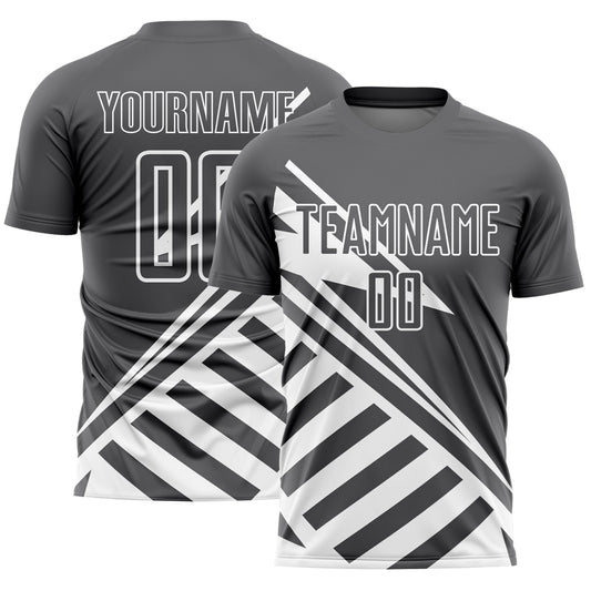 Custom Steel Gray White Lines Sublimation Soccer Uniform Jersey - Main View