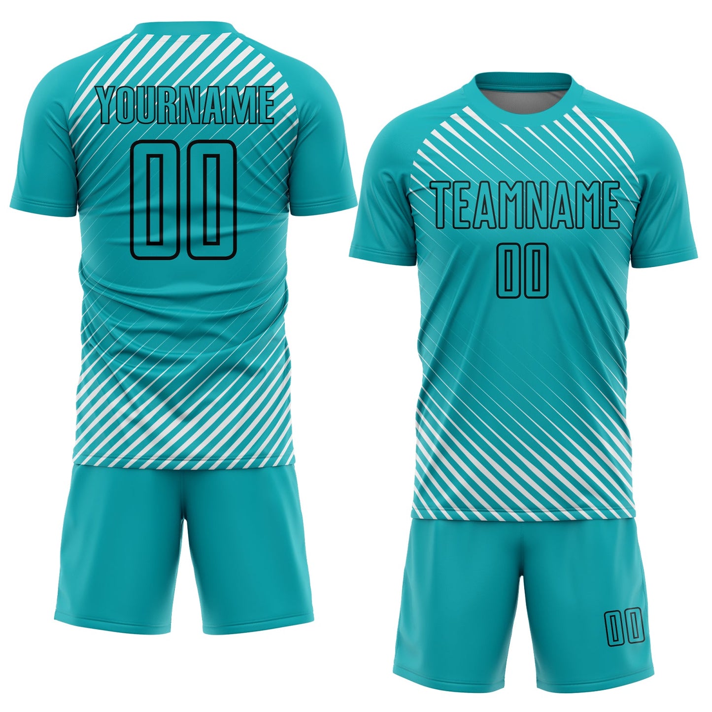 Custom Aqua Black Diagonal Lines Sublimation Soccer Uniform Jersey view 2