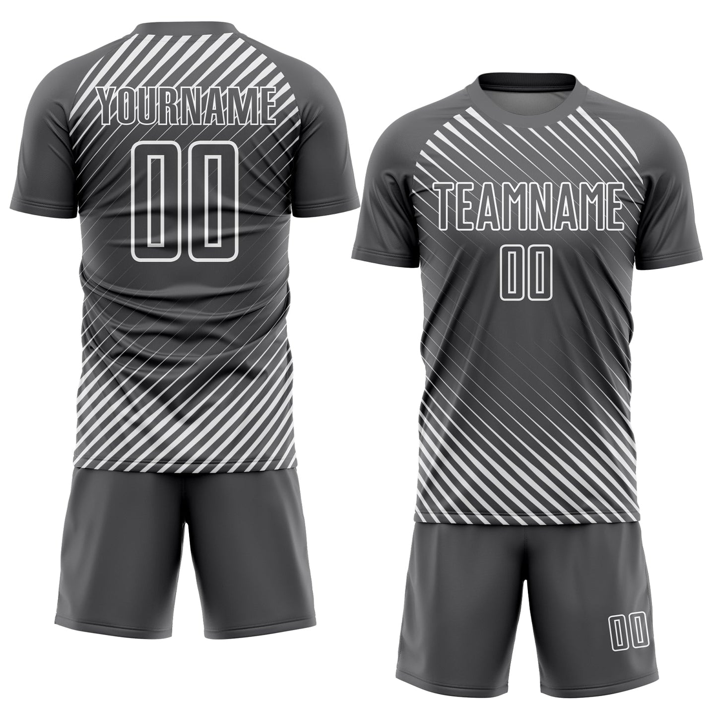 Custom Steel Gray White Diagonal Lines Sublimation Soccer Uniform Jersey view 2