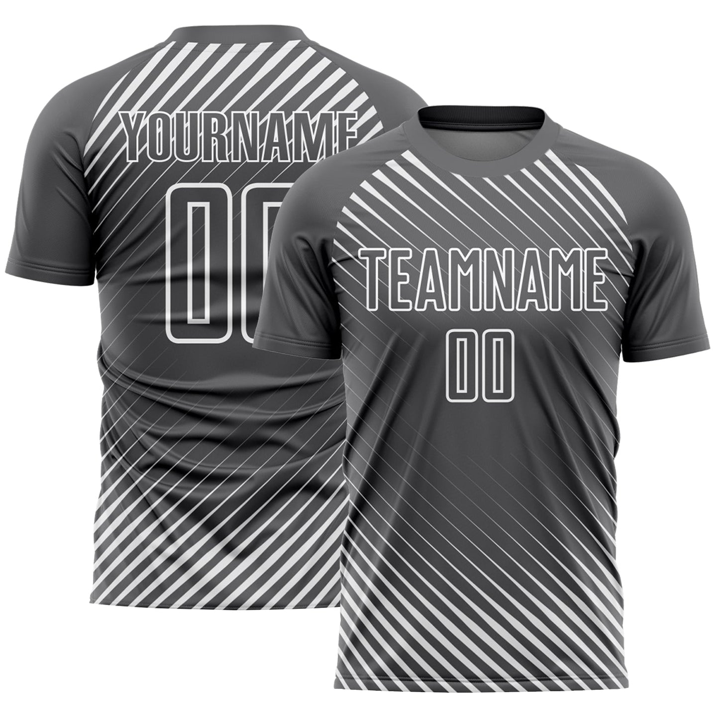 Custom Steel Gray White Diagonal Lines Sublimation Soccer Uniform Jersey - Main View