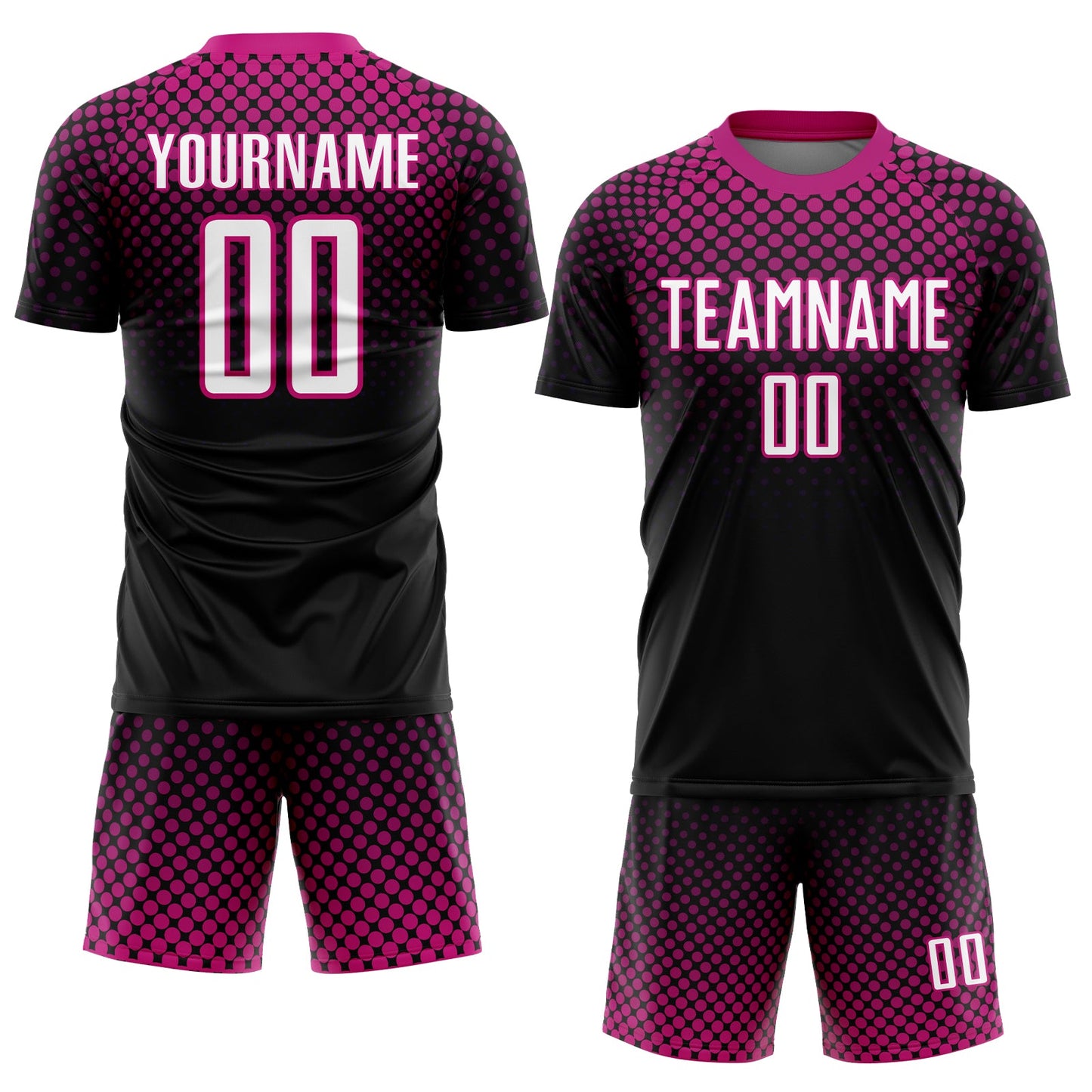 Custom Black White-Deep Pink Halftone Dots Sublimation Soccer Uniform Jersey view 2