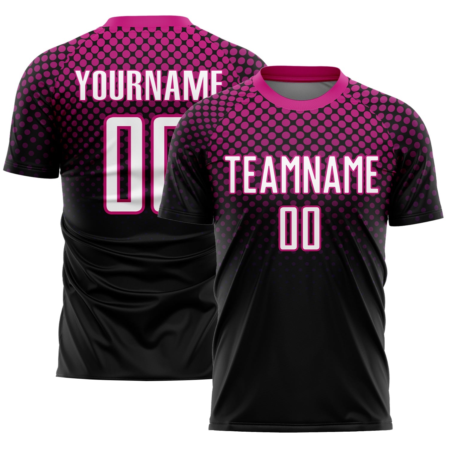 Custom Black White-Deep Pink Halftone Dots Sublimation Soccer Uniform Jersey - Main View