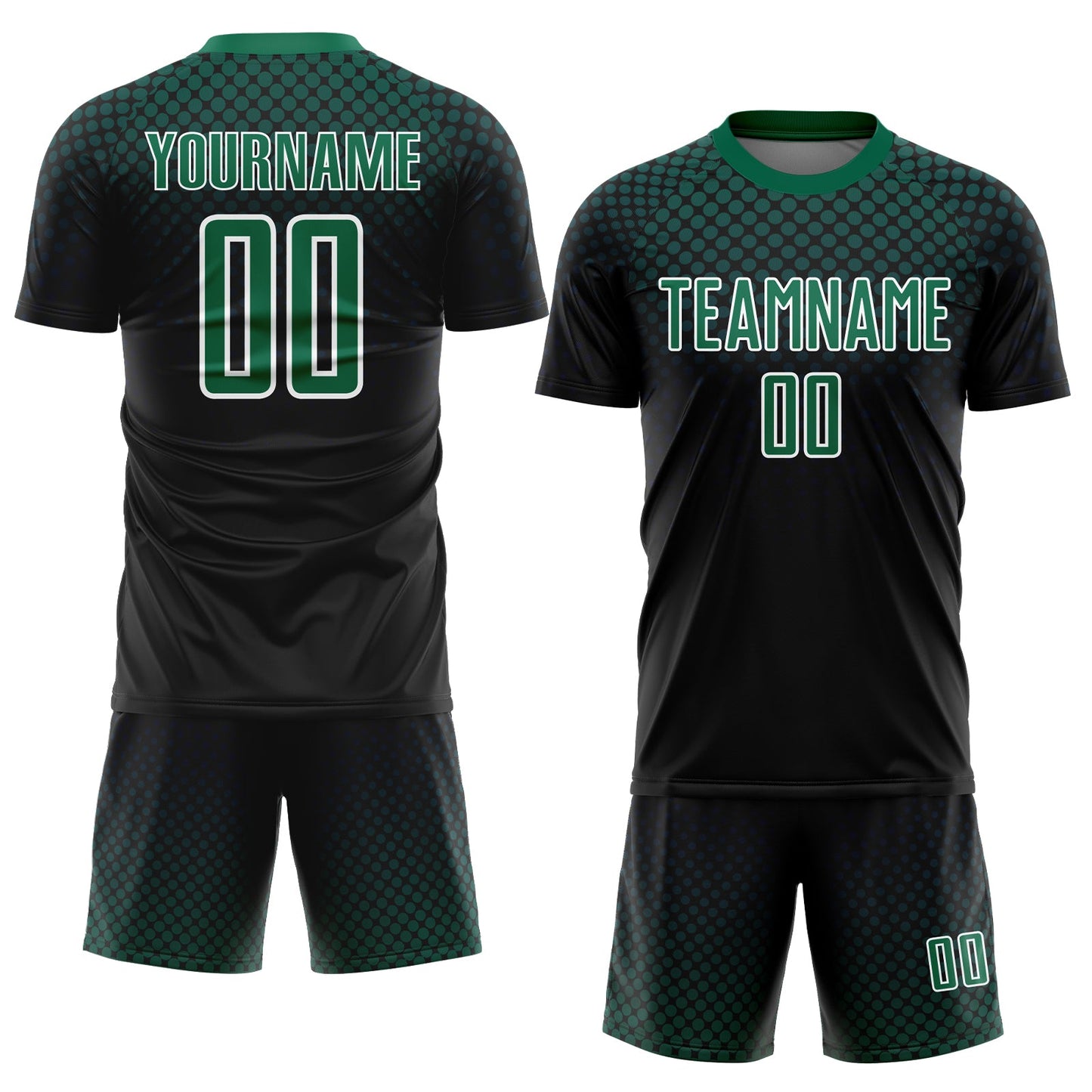 Custom Black Kelly Green-White Halftone Dots Sublimation Soccer Uniform Jersey view 2