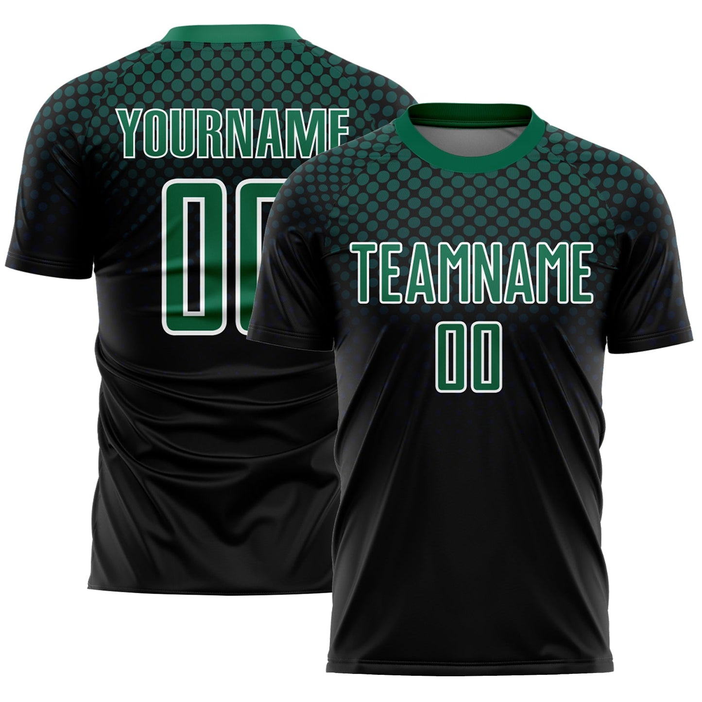 Custom Black Kelly Green-White Halftone Dots Sublimation Soccer Uniform Jersey - Main View