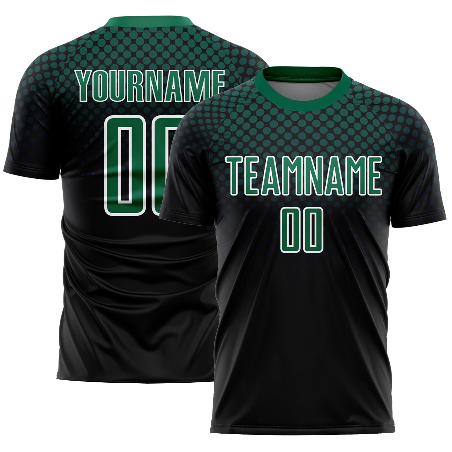 Custom Black Kelly Green-White Halftone Dots Sublimation Soccer Uniform Jersey - Main View