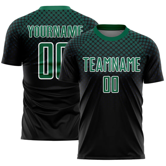 Custom Black Kelly Green-White Halftone Dots Sublimation Soccer Uniform Jersey - Main View