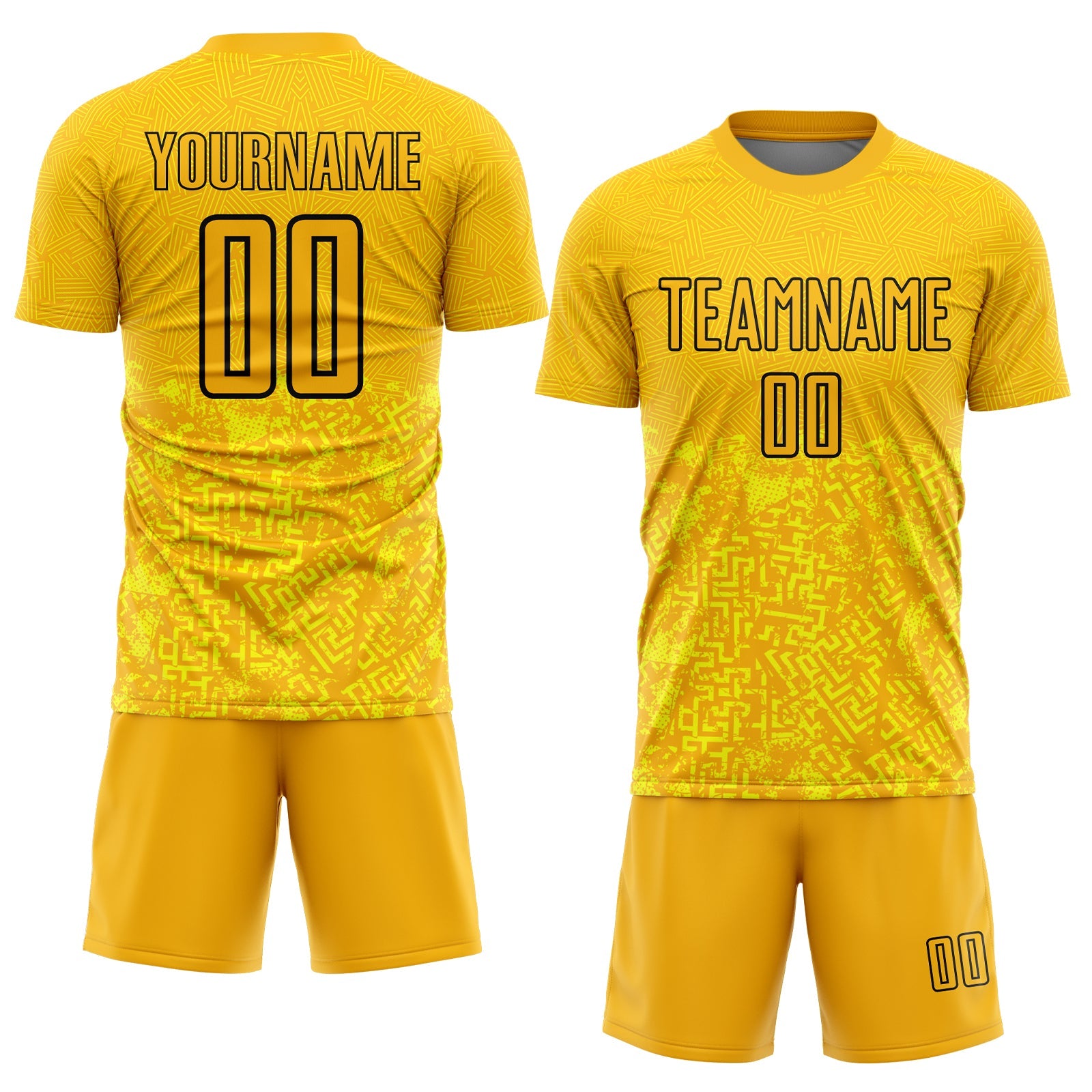 Custom Gold Black Geometric Shapes Sublimation Soccer Uniform Jersey view 2
