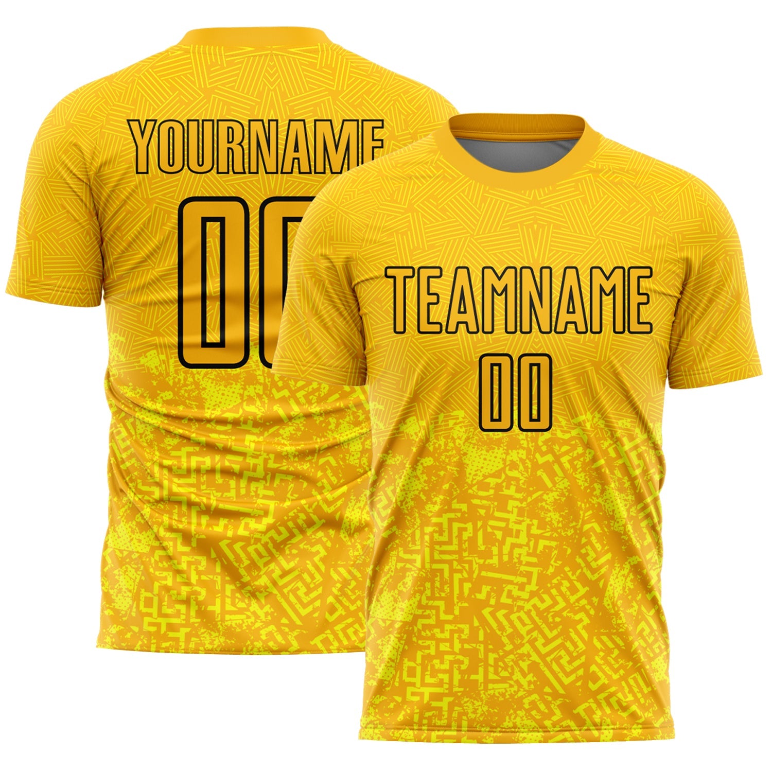 Custom Gold Black Geometric Shapes Sublimation Soccer Uniform Jersey - Main View
