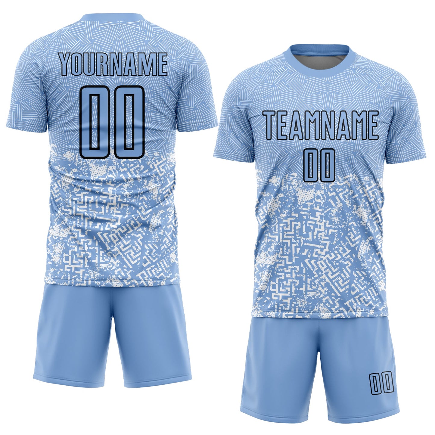 Custom Light Blue Black Geometric Shapes Sublimation Soccer Uniform Jersey view 2