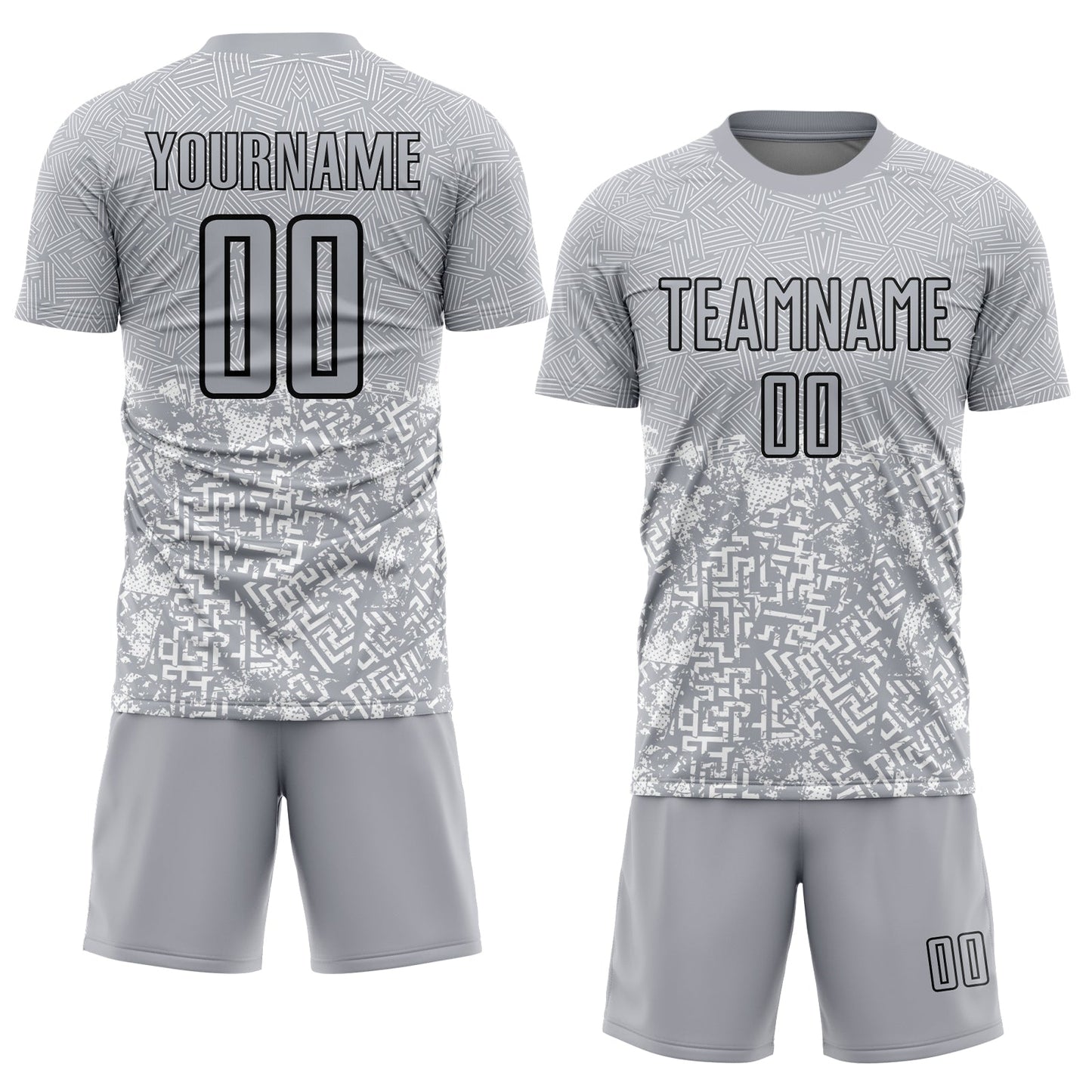 Custom Gray Black Geometric Shapes Sublimation Soccer Uniform Jersey view 2