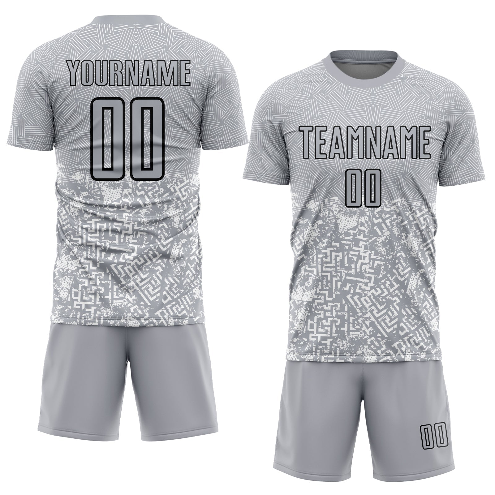 Custom Gray Black Geometric Shapes Sublimation Soccer Uniform Jersey view 2