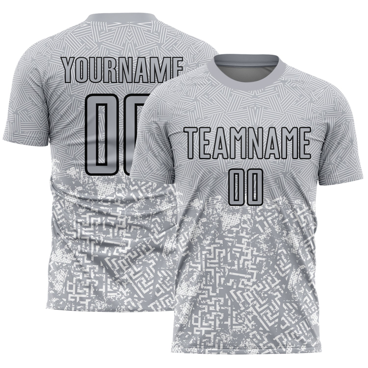 Custom Gray Black Geometric Shapes Sublimation Soccer Uniform Jersey - Main View