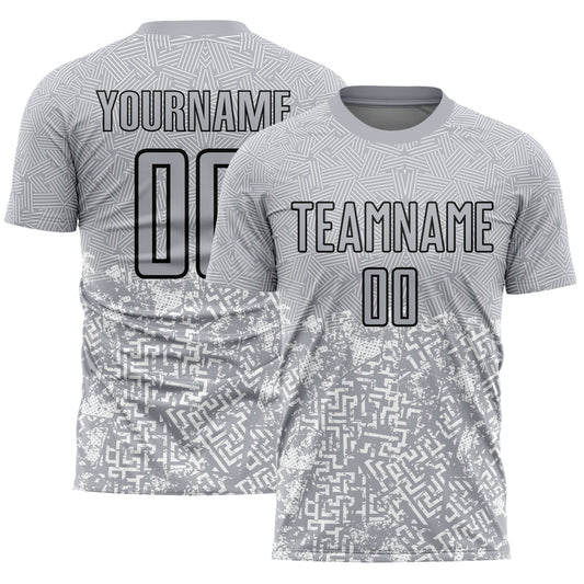 Custom Gray Black Geometric Shapes Sublimation Soccer Uniform Jersey - Main View