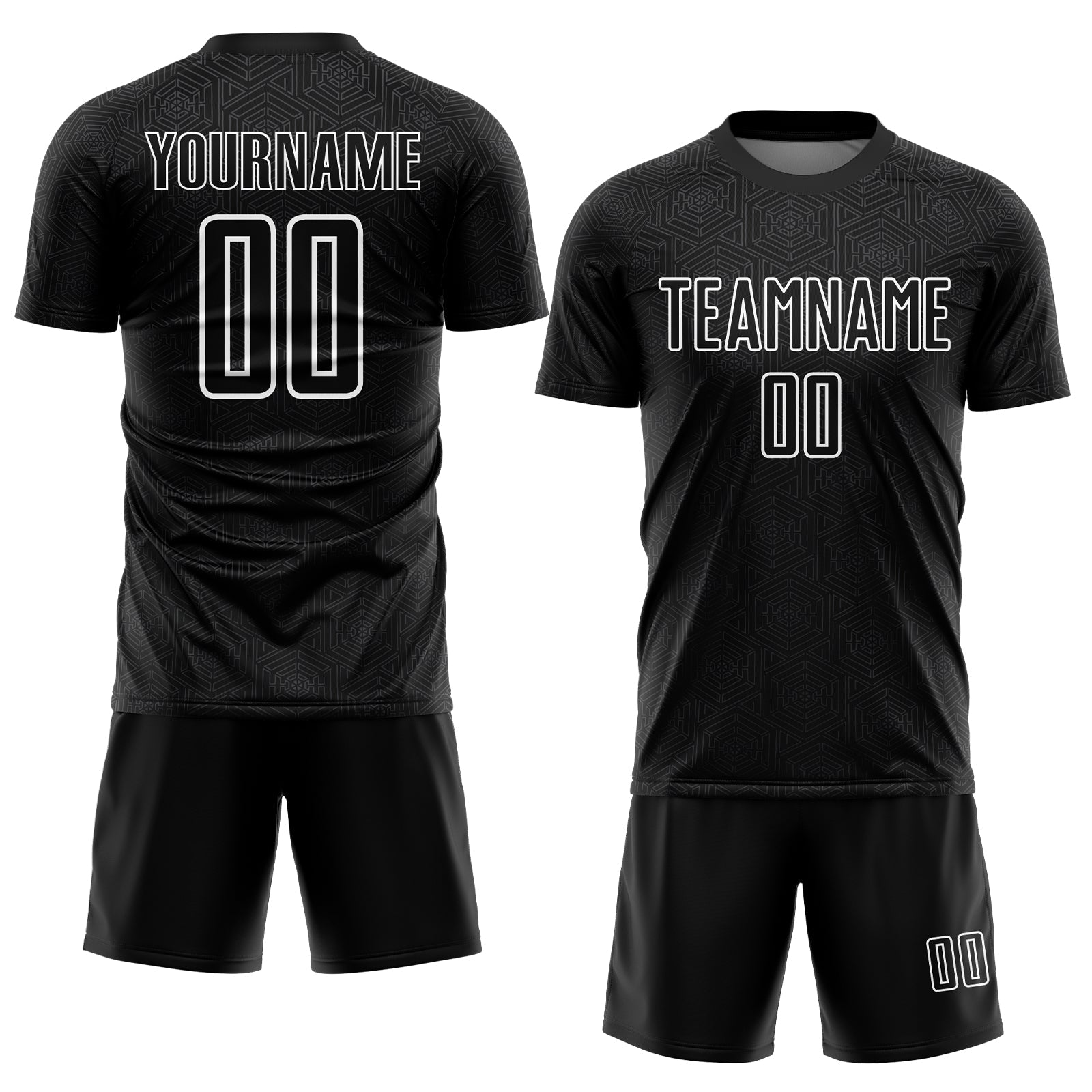 Custom Black White Geometric Shapes Sublimation Soccer Uniform Jersey view 2