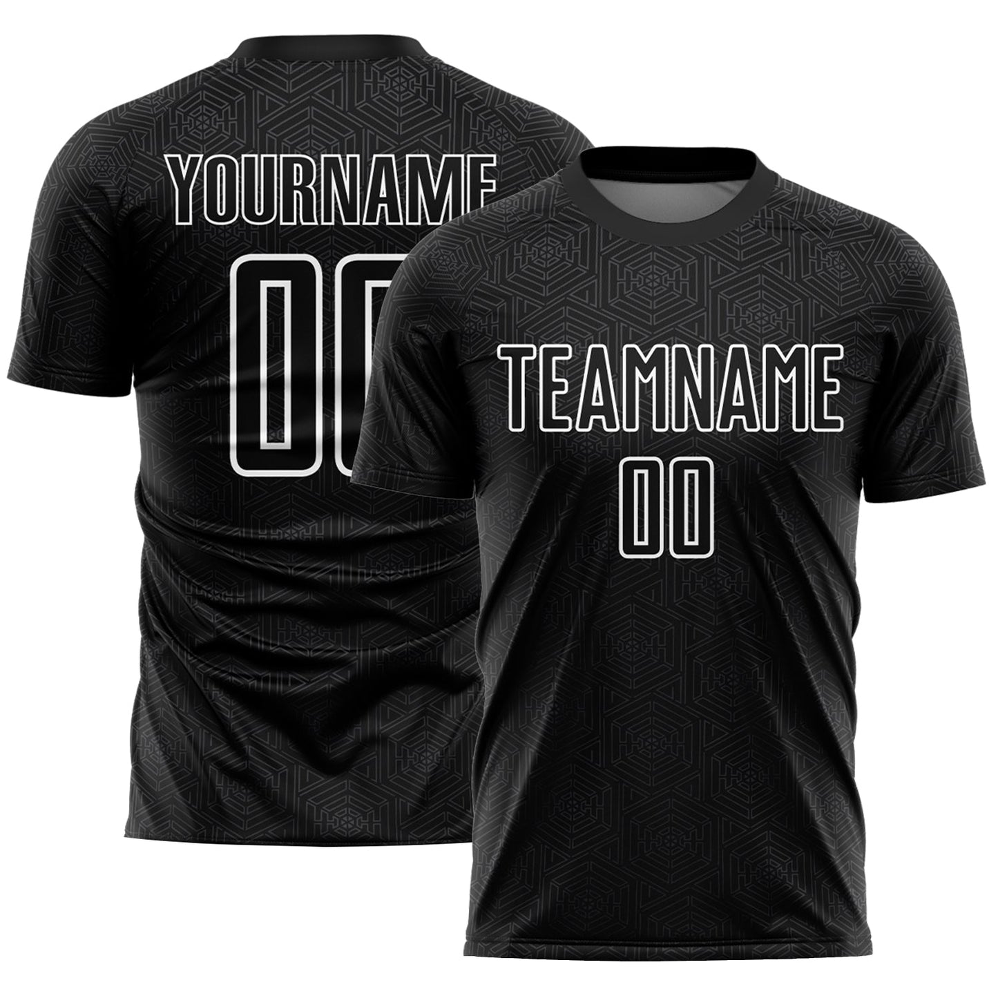 Custom Black White Geometric Shapes Sublimation Soccer Uniform Jersey - Main View
