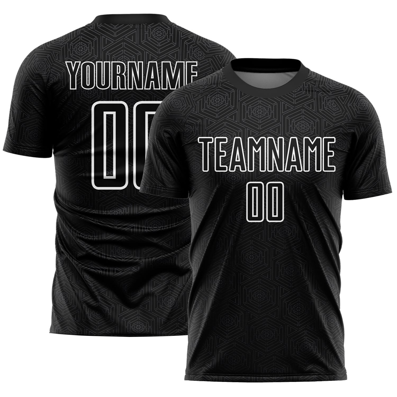 Custom Black White Geometric Shapes Sublimation Soccer Uniform Jersey - Main View