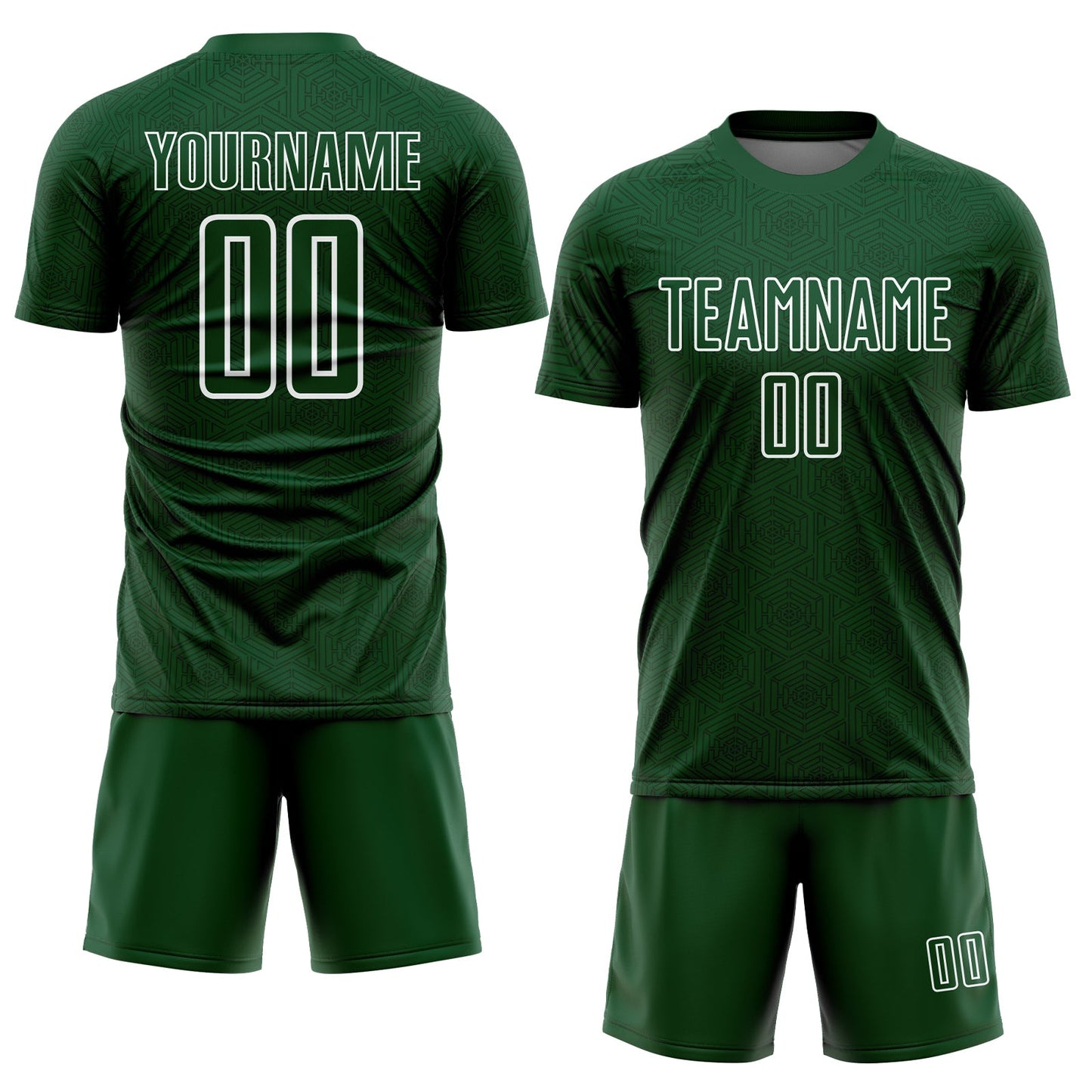 Custom Green White Geometric Shapes Sublimation Soccer Uniform Jersey view 2
