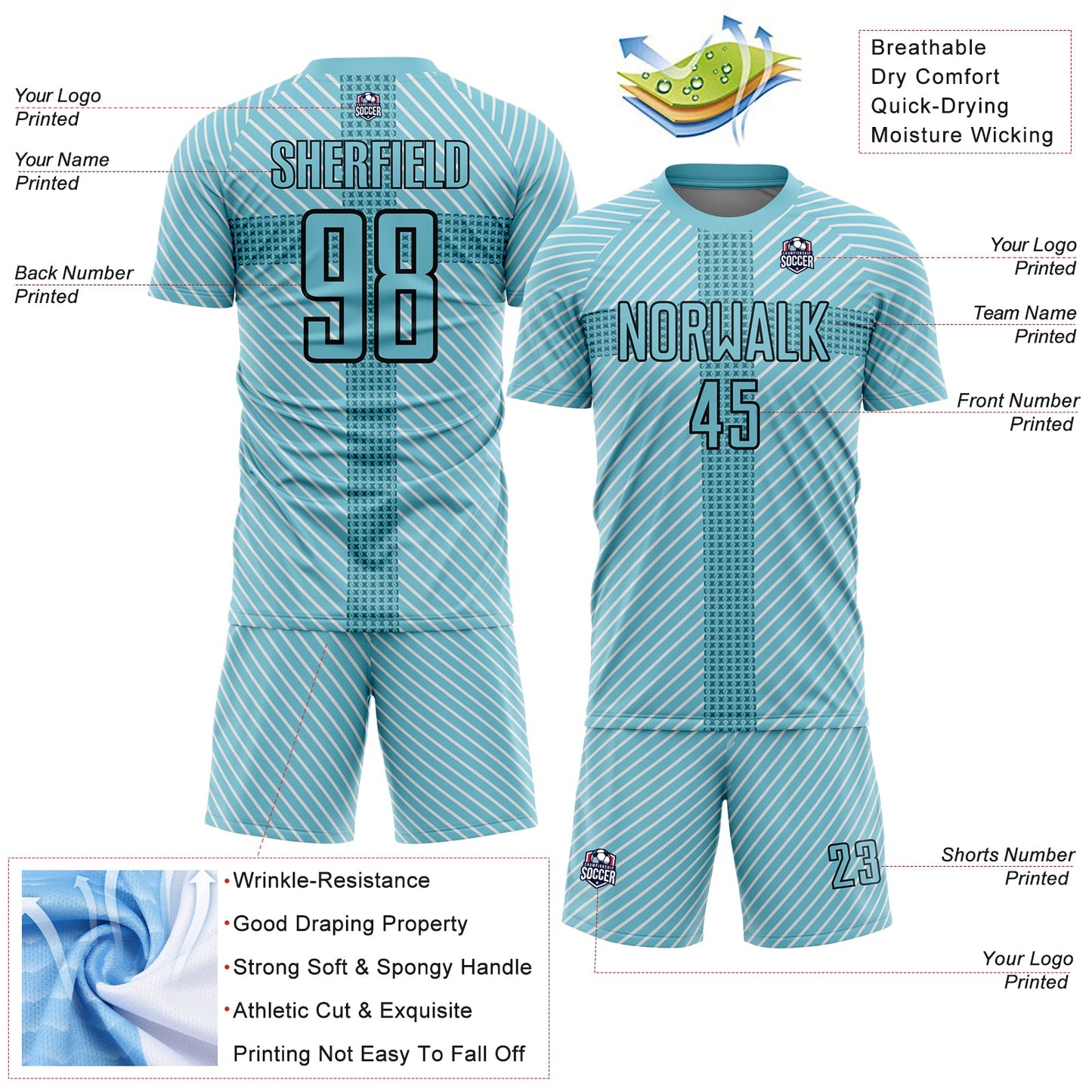 Custom Panther Blue Black Geometric Shapes Sublimation Soccer Uniform Jersey view 4