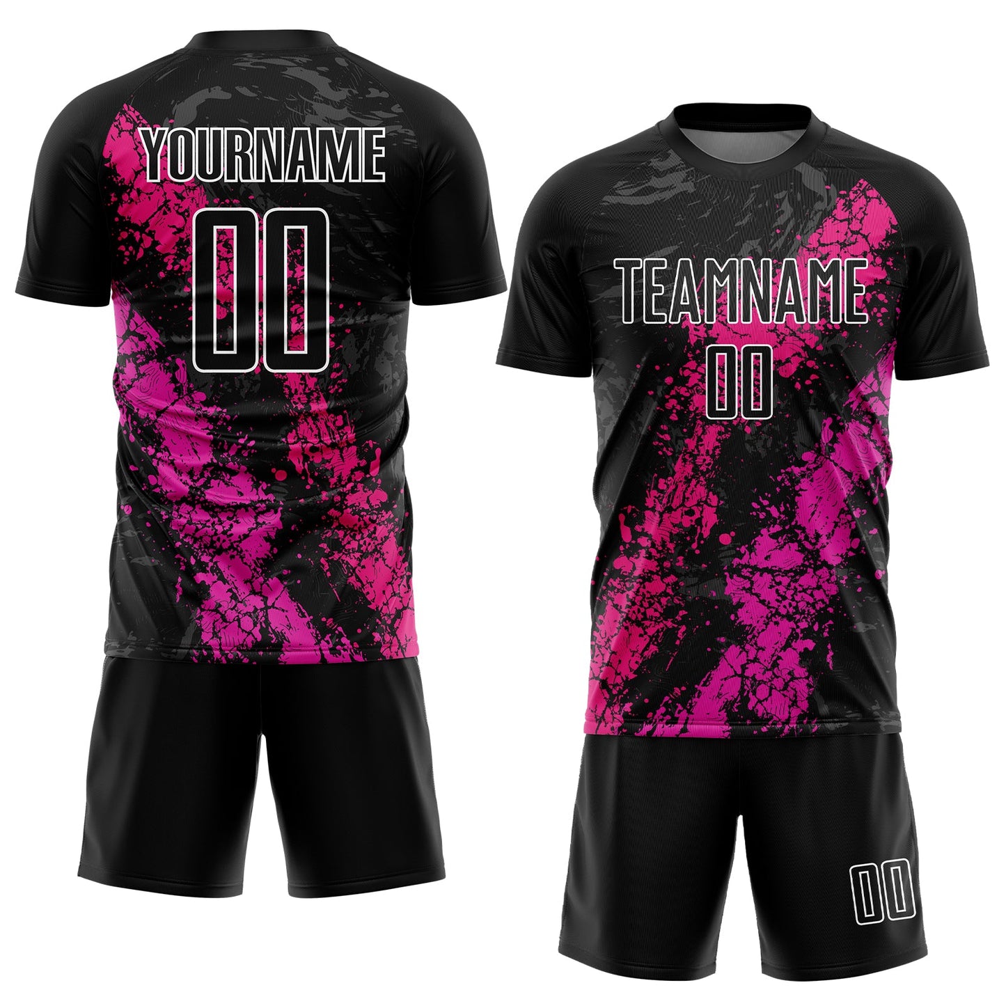 Custom Black Hot Pink-Deep Pink Dripping Splatter Art Sublimation Soccer Uniform Jersey view 2
