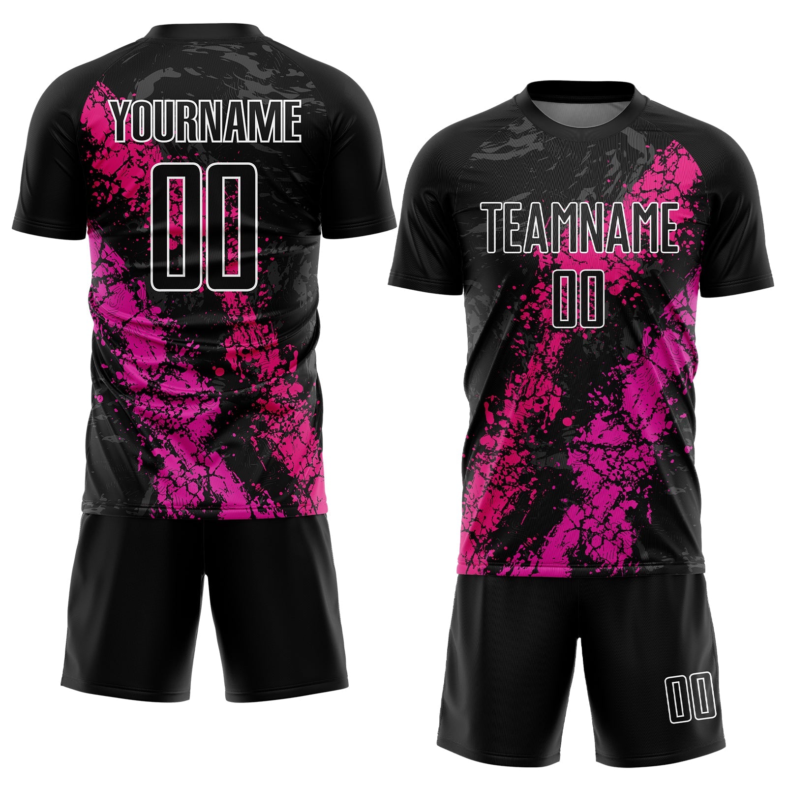 Custom Black Hot Pink-Deep Pink Dripping Splatter Art Sublimation Soccer Uniform Jersey view 2