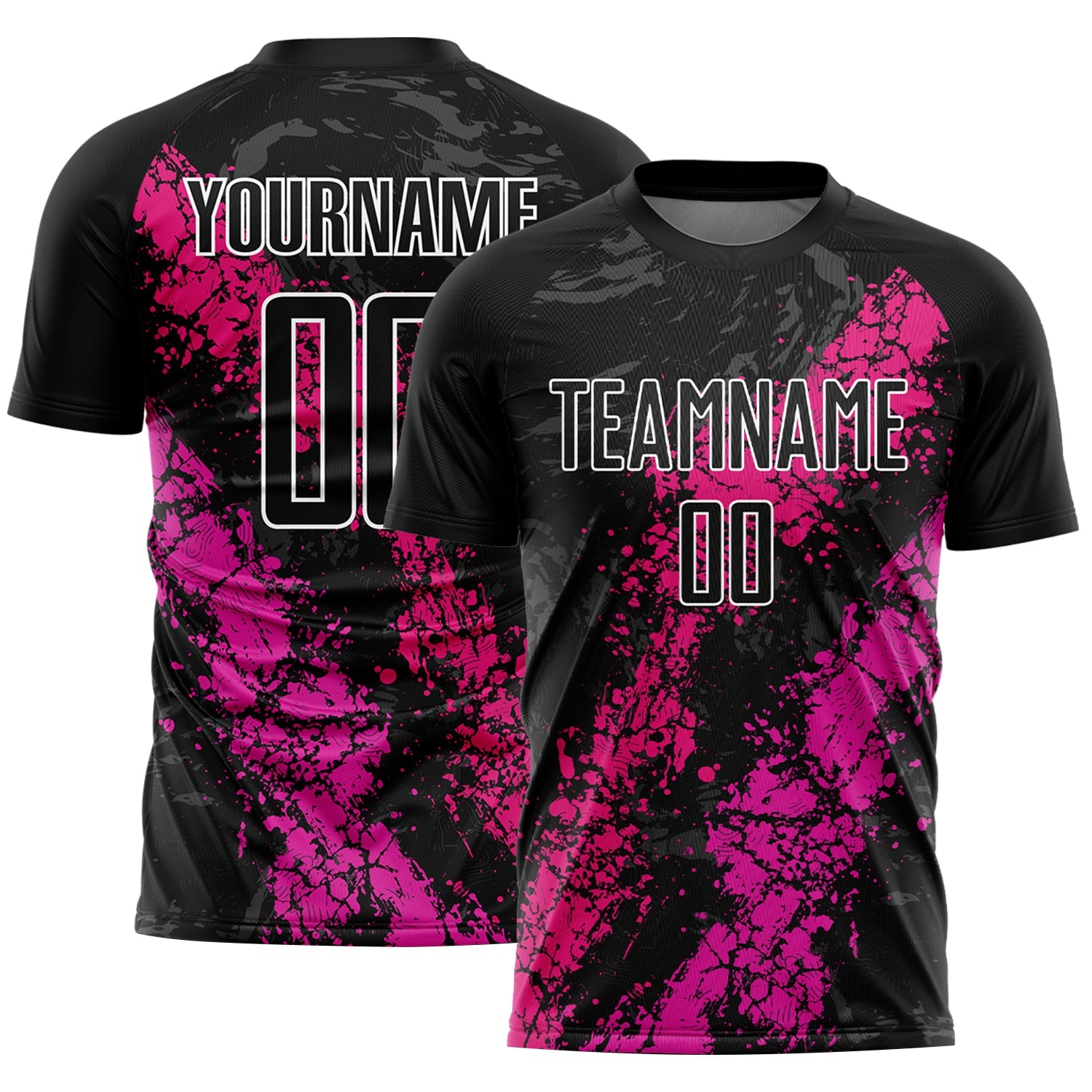 Custom Black Hot Pink-Deep Pink Dripping Splatter Art Sublimation Soccer Uniform Jersey - Main View