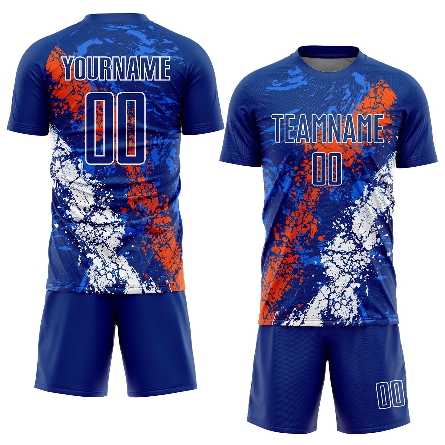 Custom Royal Orange-White Dripping Splatter Art Sublimation Soccer Uniform Jersey view 2