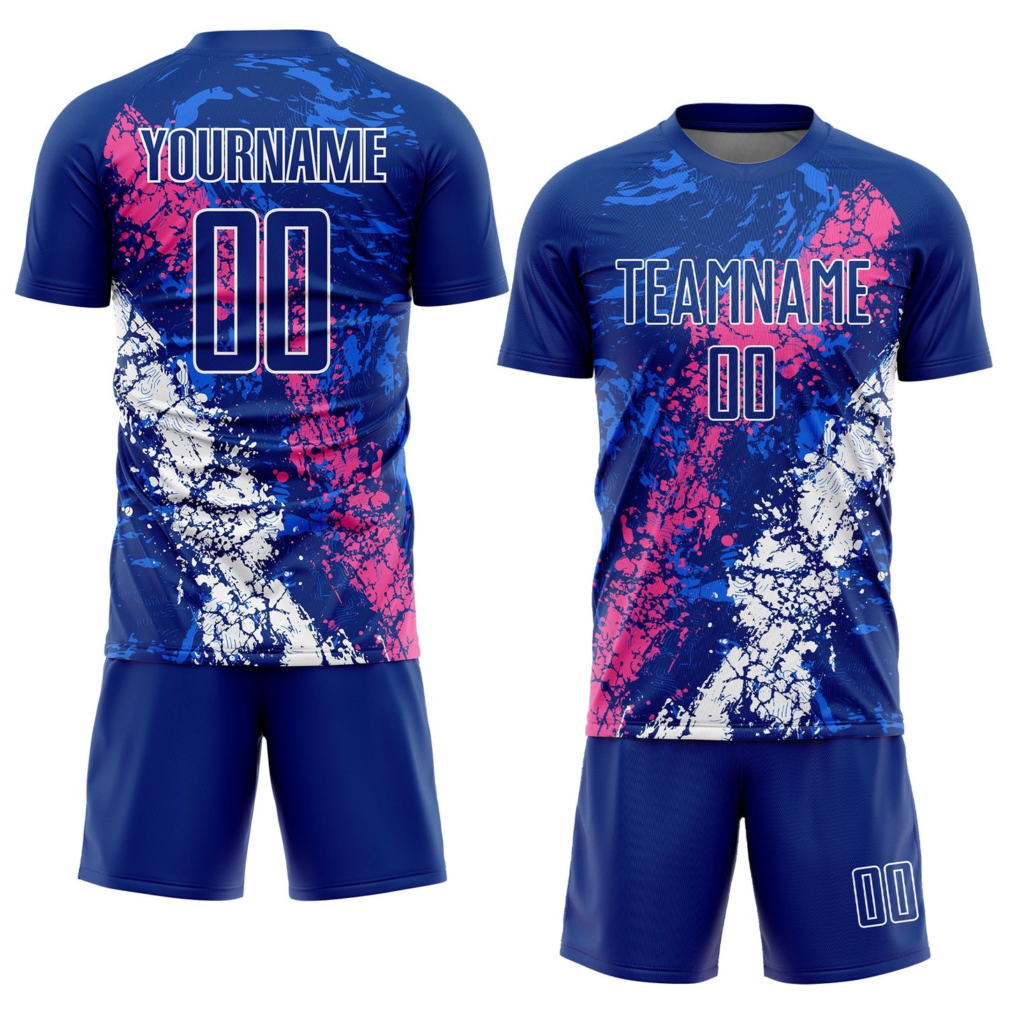 Custom Royal Pink-White Dripping Splatter Art Sublimation Soccer Uniform Jersey view 2
